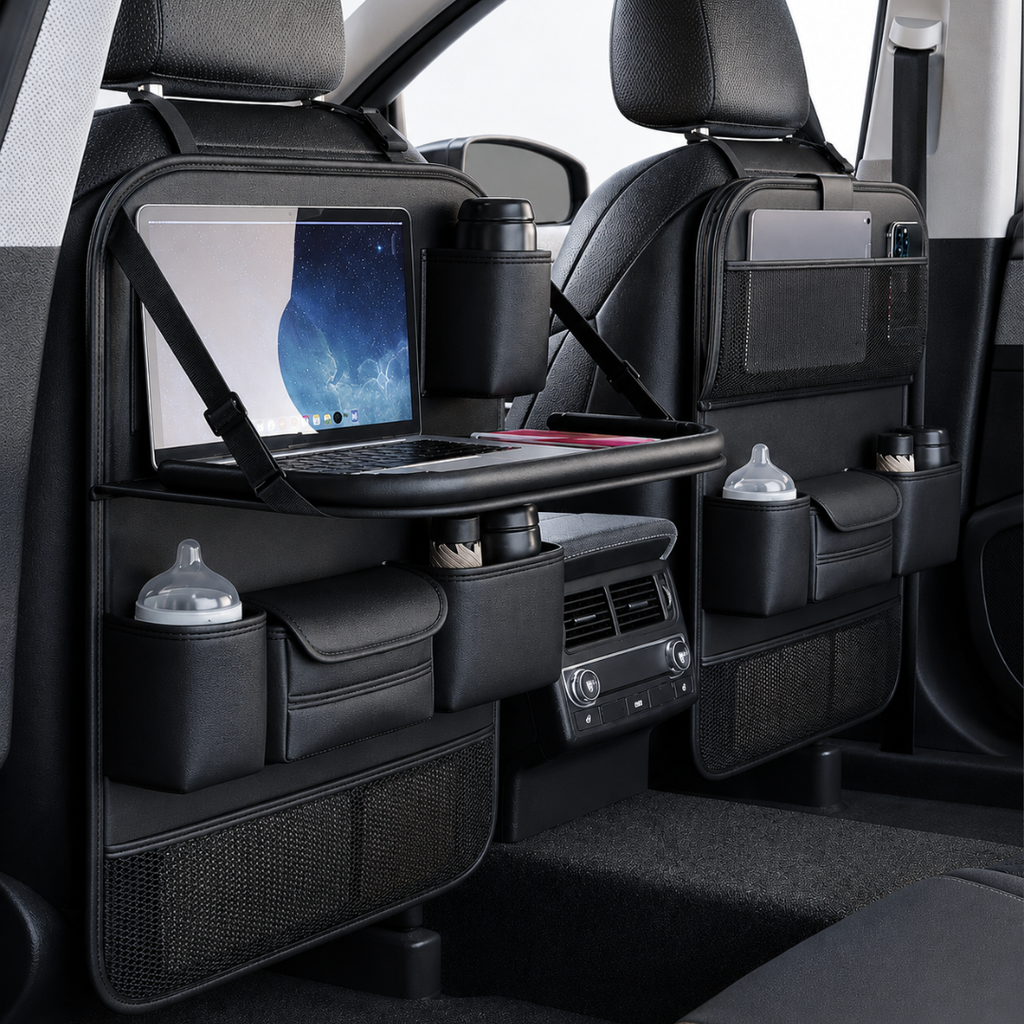 Organizador Multifunción para Asiento Trasero con Bandeja Plegable